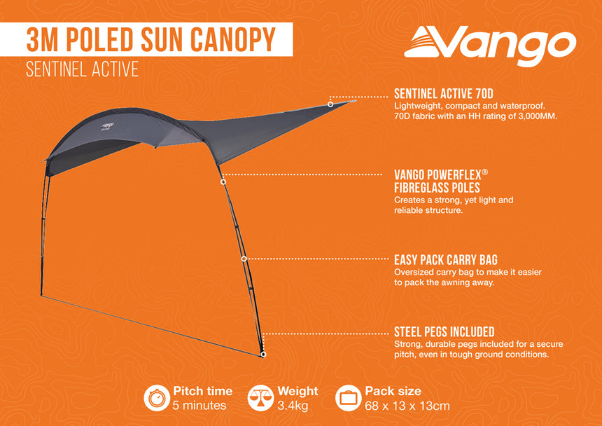 Vango Poled Sun Canopy for Caravan & Motorhomes 3M