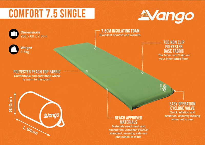 Vango Comfort 7.5cm Single Self Inflating Mat – Artichoke