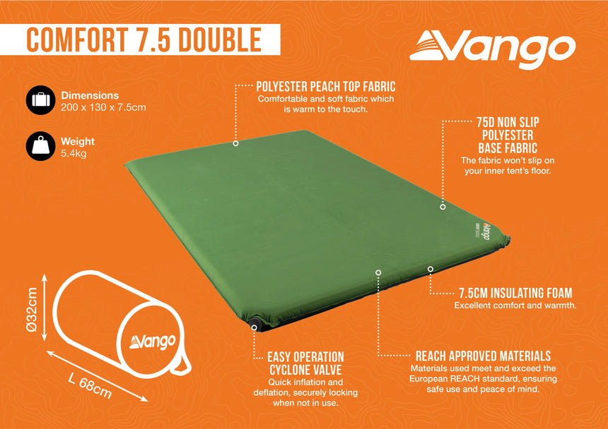 Vango Comfort 7.5cm Double Self Inflating Mat