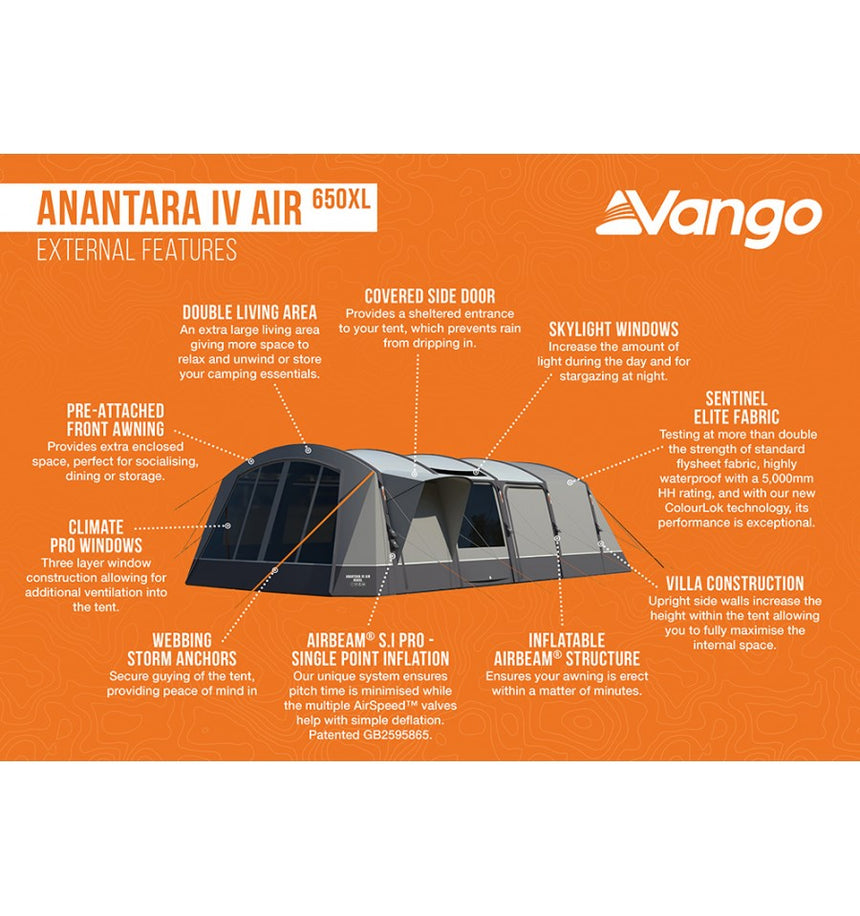 Vango Anantara IV Air 650XL Tent With FREE CARPET, FOOTPRINT AND Small STUDIO