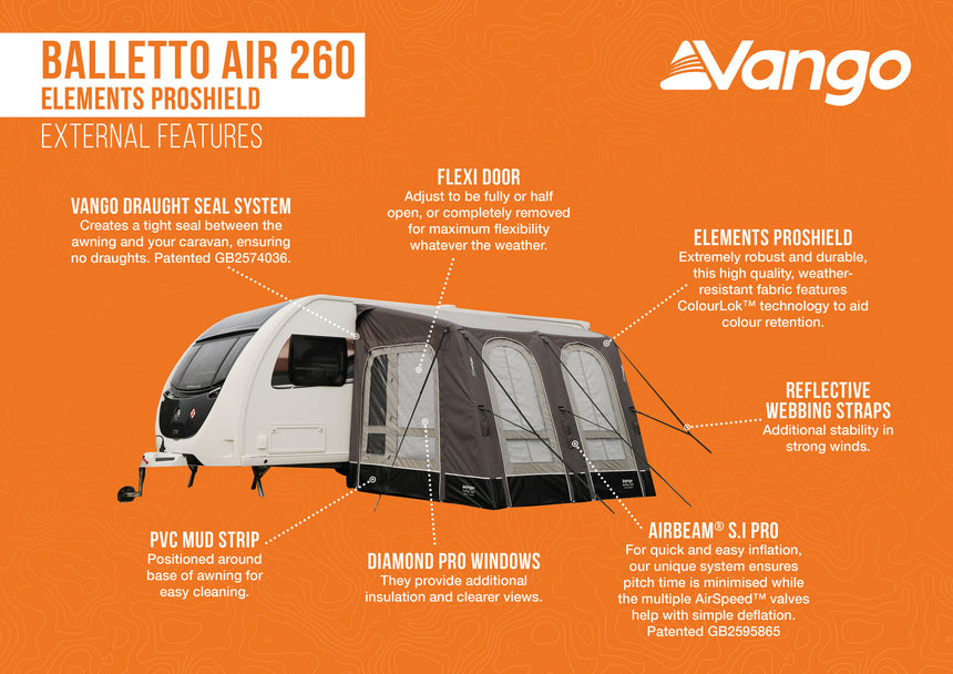 Vango Balletto Air 260 Elements ProShield Caravan Awning Features