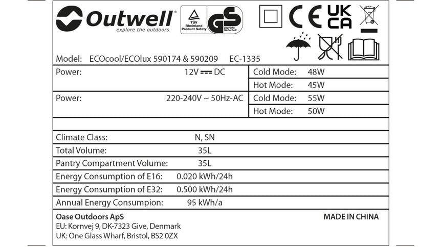 Outwell Ecocool 35 Energy Consumption