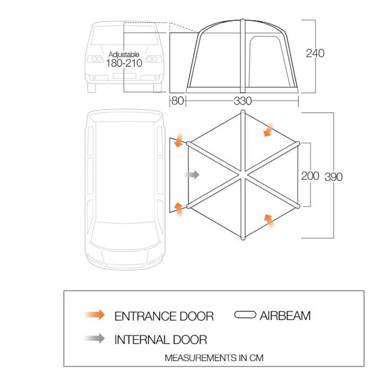 Vango HexAway Pro Air Low Drive Away Awning Dimensions