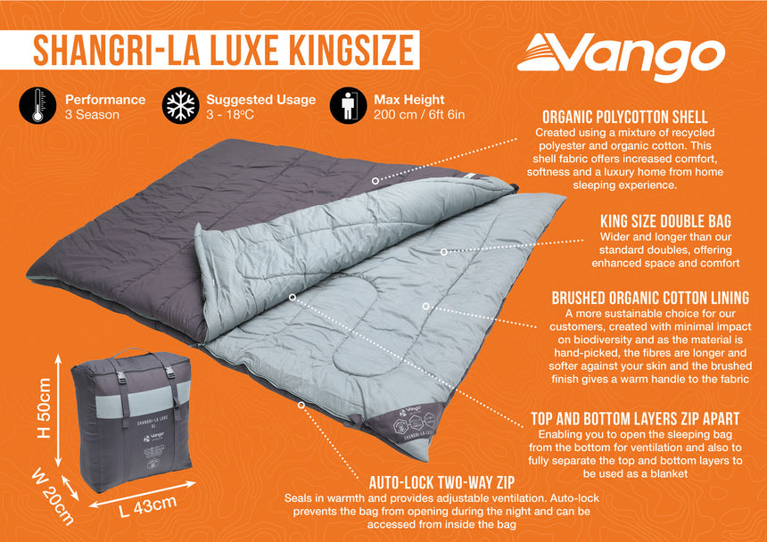 Vango Shangri-La Luxe Kingsize Kingsize Sleeping Bag Features