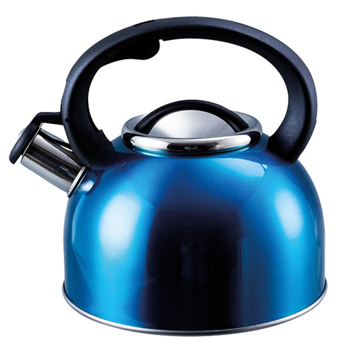 Liberty 2.5L whistling kettle in blue, a stovetop kettle for camping stoves and power cut kits