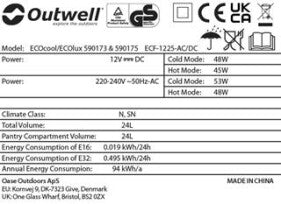 Outwell ECOcool 24 ltr Slate Grey Coolbox 12v & 230v Stats