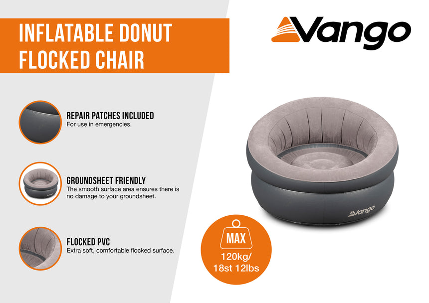 Vango Inflatable Donut Flocked Chair - Dark Grey