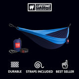 Grand Trunk Double Deluxe Hammock with Straps - Navy/Light Blue