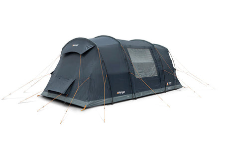 Gray camping tent with mesh window on a white background