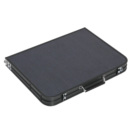 Quest Superlite Witney camping table folded in half, showing the carry handle and fastening clips