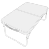 Line drawing of the Witney folding table showing the centre fold, carry handle and extended legs