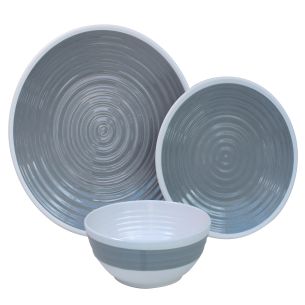 Outdoor Revolution Premium 12pc Melamine Plate and Bowl Set Pastel Grey | Picnic Sets