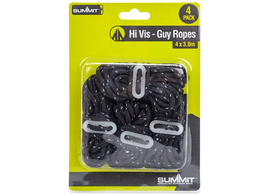 Pack of 4 Black High Vis Guy Ropes 