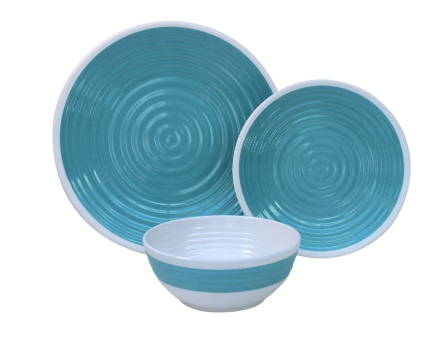 Outdoor Revolution Premium 12pc Melamine Plate and Bowl Set Pastel Blue